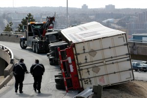 Semi-truck overturned