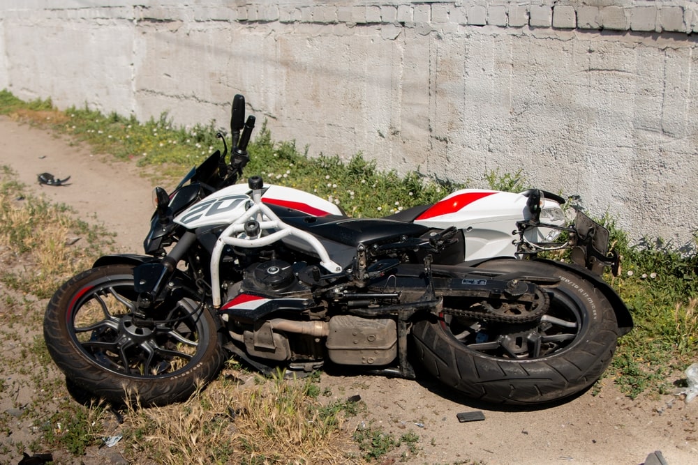 Oklahoma Motorcycle Accident Lawyers 3 Damaged motorcycle after a crash in Oklahoma illustrating a serious motorcycle accident injury claim